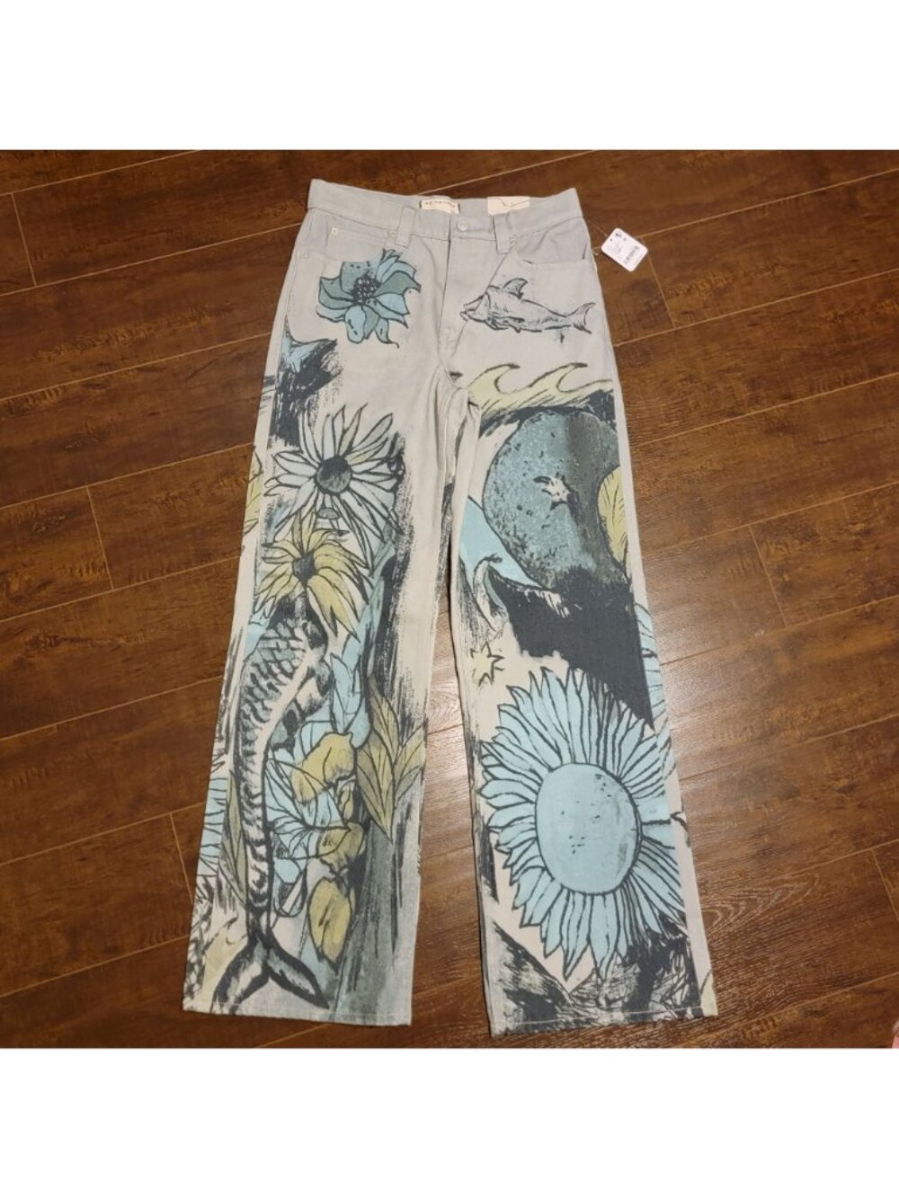 Free People Tinsley Printed Jeans 90s Y2K Seashore Nautical Fisherman Womens 27 - Picture 2 of 9